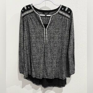 Lucky Brand Embroidered Blouse Boho Neutral Casual Shabby Chic